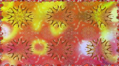 Düz Çiçek Elementleri Tasarımı. Sevimli çiçek raster deseni. Turuncu renkli çiçekler. Renkli Bahar Teması Kusursuz Arkaplan.