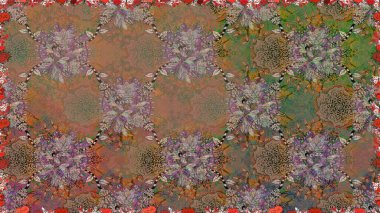 Düz Çiçek Elementleri Tasarımı. Renkli Bahar Temalı Kusursuz Arkaplan. Çiçeksel fantezi tasarımı. Parlak bir arka planda..