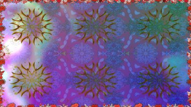 Parlak renkli çiçekleri ve mor renkli yaprakları olan kusursuz çiçek desenleri. Modern çiçek arkaplanı. Halk tarzı. Moda baskıları için zarif bir şablon.