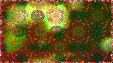 Kahverengi renkte çok kahverengi, zarif küçük çiçekler ve komik böcekler, raster desen, illüstrasyon.