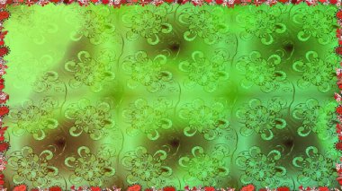 Çiçekli el, pürüzsüz desen çizmiş. Modern gelişim yeşil raster arka plan duvar kâğıdı illüstrasyon klasik çizgili iz sürme desenli çiçekler, çiçekli süsler.