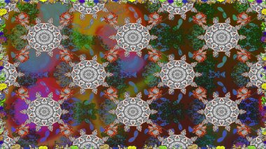 Soyut etnik raster kusursuz desen. Vadinin gri renkli çiçekleri. Çiçekler..