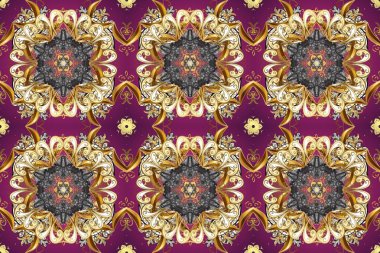 Altın kar taneleri basit, pürüzsüz desen. Soyut duvar kâğıdı, ambalaj dekorasyonu. Kış sembolü, Mutlu Noeller, Mutlu yıllar 2019. Mor üzerine Raster altın desen, bej kahverengi renkler.