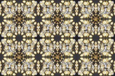 Doğu tarzında klasik tasarım öğesi. Geleneksel Arap dekoru gri, bej renkler. Çiçekli süslemeli, pürüzsüz bir desen. Süslü dantel iz sürücü. Duvar kağıdı için altın süslü illüstrasyon