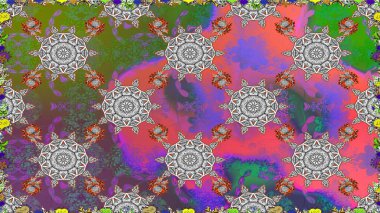 Düz Çiçek Elementleri Tasarım Raster illüstrasyonu. Çiçeksiz desenli arka plan. Renkli Bahar Temalı Kusursuz Arkaplan. Gri renkli çiçekler.