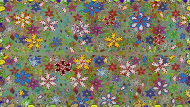 Raster illüstrasyonu. Küçük çiçekli basit, dikişsiz desen. Yeşil renkte şirin çiçekler. Moda baskısı, albüm, ambalaj kağıdı, duvar kağıdı için zarif dekoratif süslemeler..