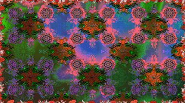 Klasik çiçekler. El çizimi, soyut ve süslü elementler. Suluboya resim taklit Raster çizimi. Yaz çiçekleri teması. Yeşil renkler.