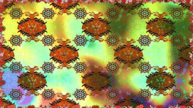 Çiçeksiz desenli arka plan, darbeler, sıçramalar, yaz çiçekleri. Raster illüstrasyonu. Yeşil renkte çiçekler.