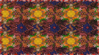 Tekstil tasarımı için geleneksel Raster çiçek buketi kahverengi renkli. Çiçeksiz desenli nakış işlemeli gelincikler ve vadi zambaklarıyla.