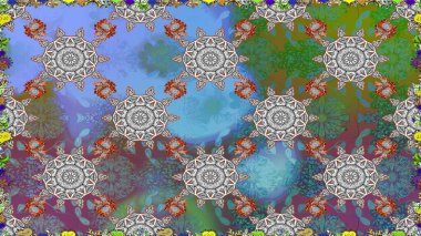 Çiçek süsü ile kusursuz desen. Raster illüstrasyonu. Mavi renkte çiçekler.