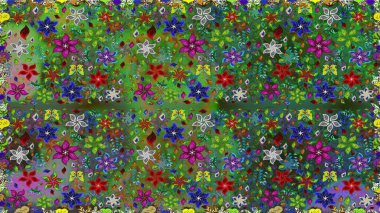 Renkli Bahar Temalı Kusursuz Arkaplan. Güzel kumaş deseni. Düz Çiçek Elementleri Tasarımı. Raster illüstrasyonunda kusursuz çiçek deseni.