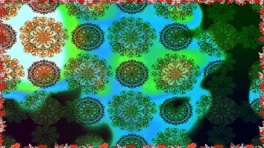 Sevimli çiçek raster deseni. Renkli Bahar Temalı Kusursuz Arkaplan. Yeşil renkli çiçekler. Düz Çiçek Elementleri Tasarımı.