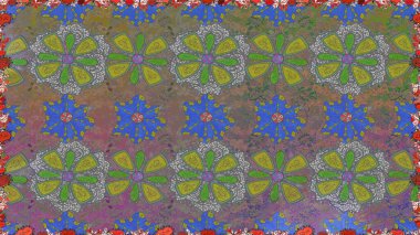 El çizimi çiçekli, pürüzsüz bir desen. Tekstil, kumaş, ambalaj, hatıra defteri için hoş bir çiçek arkaplanı. Gri arka planda. Çocuksu tasarım.