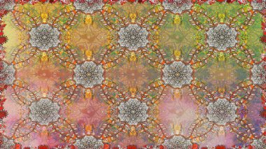 Şirin çiçekli kusursuz desen ve bej renkli yapraklar, suluboya çiçekli desen, duvar kağıdı, kart ya da kumaş için fayanslı. Raster illüstrasyonu.