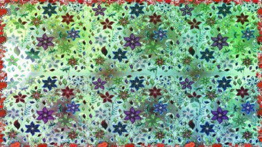 Parmak izi, kumaş, duvar kâğıdı, tekstil için raster dokusu. Renkli grunge soyut arkaplanı koloyeşil çiçeklerle süslüyor. İşlemeli çiçek desenli..