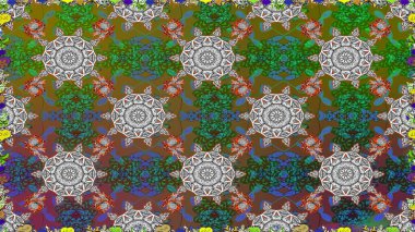 Kahverengi renkli çiçekler. Hediye ambalaj kağıdı, tebrik kartları, posterler ve pankart tasarımı. Raster düz çiçekleri pürüzsüz desen.