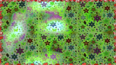 Nazik, narin çiçek arkaplanı. Çiçekli karalama şeklinde Raster çiçek deseni. Yeşil renkte çiçekler.