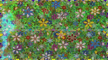 Eski moda arka plan. Güzel, parlak, pürüzsüz kumaş, tuval. Şablon, pürüzsüz, çiçekli kenar. Kıvırcık, parlak örgü. Raster illüstrasyonu. Çiçeklerin çelengi.