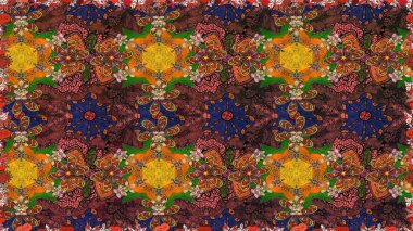 Tekstil tasarımı için geleneksel Raster çiçek buketi kahverengi renkli. Çiçeksiz desenli nakış işlemeli gelincikler ve vadi zambaklarıyla.