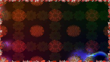 Raster - stok. Yapraklı çiçekler ve kahverengi renkli papatya çiçekleri. Kusursuz arkaplan deseni.