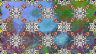 Çiçek süsü ile kusursuz desen. Raster illüstrasyonu. Mavi renkte çiçekler.