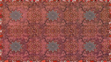 1950-1960 motifleri. Çiçekli ipek eşarp. El çizimi çiçek unsurları olan soyut, dikişsiz raster deseni. Kahverengi üzerine kahverengi. Retro tekstil tasarım koleksiyonu.