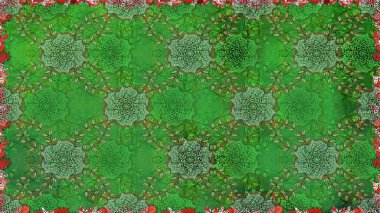 Raster illüstrasyonu. Tropik, dikişsiz çiçek deseni. Yeşil renkte çiçekler.