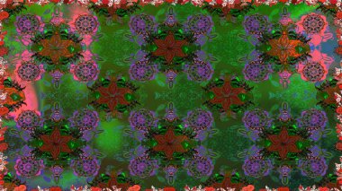 Raster deseni. Bahar çiçekleri dallı desen, yeşil renkler çiçekli siluet.