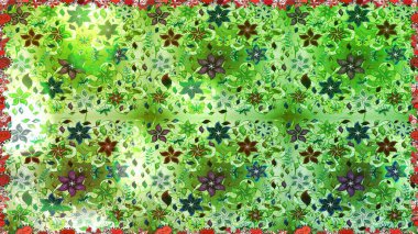 Küçük çiçekte hoş bir çiçek deseni var. Yeşil renkler ve parlak çiçekler üzerinde soyut, pürüzsüz desen. Çiçek elementli zarif raster dokusu..
