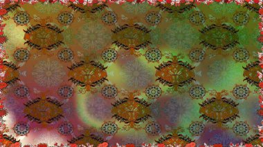 Modern çiçek arkaplanı. Moda baskıları için zarif bir şablon. Parlak renkli çiçekleri ve kahverengi renkli yaprakları olan kusursuz çiçek desenleri. Halk stili.