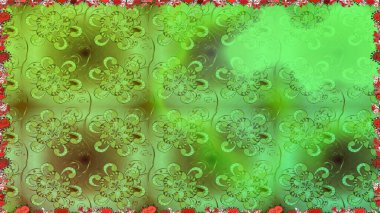 Ağaç dallı bahar çiçekleri ile desen, çiçek siluetiyle yeşil renkler. Raster deseni.