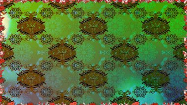 Raster illüstrasyonu. Yeşil renkli çiçekler. Çiçek süsü ile kusursuz desen.