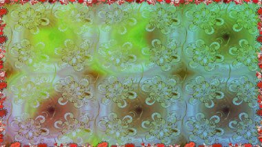 Raster illüstrasyonunda kusursuz çiçek deseni. Düz Çiçek Elementleri Tasarımı. Yeşil renkli çiçekler. Renkli Bahar Teması Kusursuz Arkaplan.