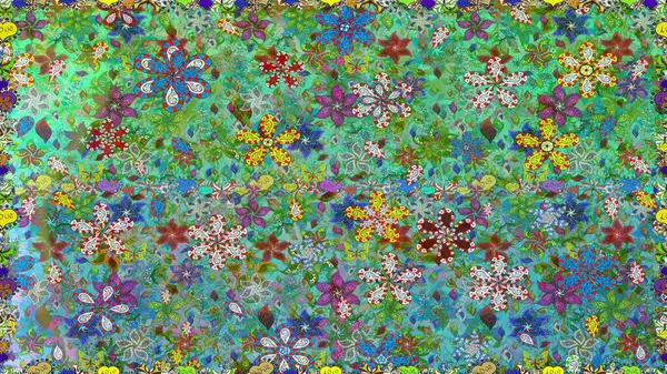 Çiçekli bahar çiçekleri. Küçük renkli çiçekler. Küçük çiçekte güzel bir desen. Kusursuz. Moda baskıları için zarif bir şablon. Motley illüstrasyonu.