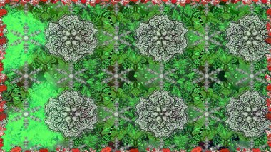 Manzaralı çiçek deseni. Üst manzara, yumuşak yeşil renk tarzı. Sevgililer günü ve tebrik kartı konsepti için şık bir davetiye. Çiçek kompozisyonu, el boyası, hassas şablon..