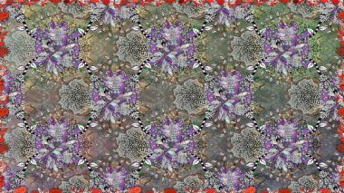 Düz Çiçek Elementleri Tasarımı. Renkli Yaz Temalı Kusursuz Arkaplan. Gri renkli çiçekler. Çiçekli pürüzsüz retro desen.