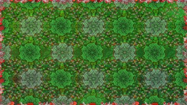 Elle boyanmış suluboya, dikişsiz çiçekler ve bitkiler. Yeşil renkte çiçekler.