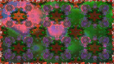 Raster illüstrasyonu. Yumuşak, yeşil renkli bahar çiçekleri. Çiçek ve yapraklı karalama şeklinde Raster çiçek deseni.