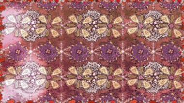 Kahverengi renkli çiçekler. Sevimli çiçek raster deseni. Düz Çiçek Elementleri Tasarımı. Renkli Yaz Temalı Kusursuz Arkaplan.