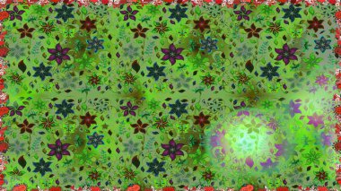 Kusursuz bir mahsul. Düz Çiçek Elementleri Tasarımı. Renkli Bahar Temalı Kusursuz Arkaplan. Raster Şirin kumaş deseni.