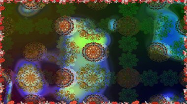 Raster illüstrasyonu. Çiçekli karalama şeklinde Raster çiçek deseni. Yumuşak, yeşil renkte bahar çiçekleri.