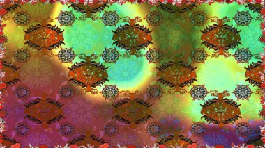 Kahverengi renkli Asya tekstili. Raster illüstrasyonu. Kusursuz çiçek deseni.