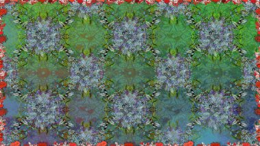 Raster çiçek izi. Çiçek yeşili, pürüzsüz desen. Klasik taslak çizimi. Raster Yumuşak kumaş deseni.