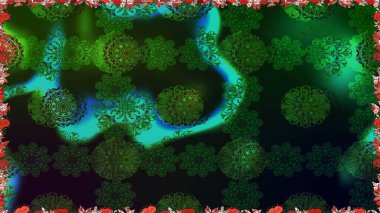 Çiçeksiz desenli nakış işlemeli gelincikler ve vadideki zambaklar. Tekstil tasarımı için yeşil renkli geleneksel halk çiçekleri buketi.