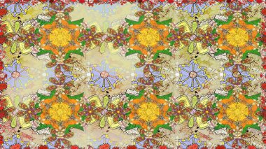 Raster illüstrasyonu. Klasik çiçek tasarımı elementleri. Tarafsız kıvırcık çiçekler nötr renklerde şekillenir.