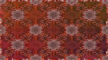 Retro tekstil tasarım koleksiyonu. El çizimi çiçek unsurları olan soyut, dikişsiz raster deseni. 1950-1960 motifleri. Çiçekli ipek eşarp. Kahverengi üstüne kahverengi.