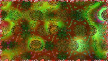 Renkli Yaz Temalı Kusursuz Arkaplan. Kahverengi renkli çiçekler. Raster illüstrasyonunda kusursuz çiçek deseni. Düz Çiçek Elementleri Tasarımı.