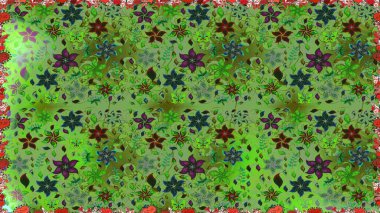 Düz Çiçek Elementleri Tasarımı. Çiçek deseni. Kusursuz Chichi kumaş deseni. Renkli Bahar Temalı Kusursuz Arkaplan. Raster illüstrasyonu.