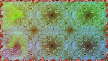 Raster illüstrasyonu. Renkli Bahar Temalı Kusursuz Arkaplan. Yeşil renkte zarif çiçek buketi suluboya. Düz Çiçek Elementleri Tasarımı.