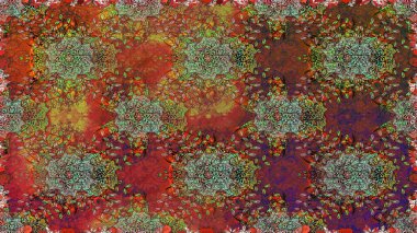 Çiçeklerle suluboya desenli çiçek deseni. Kahverengi renkli Asya tekstili. Raster illüstrasyonu.